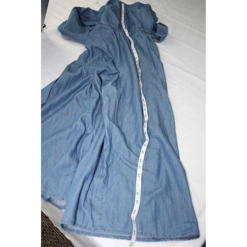 Michael Kors Womens Off Shoulder Denim Jumpsuit Light Cadet Wash MS280Y99HH L